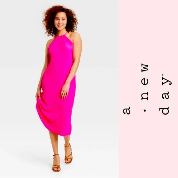 a new day | Dresses | Nwt A New Day Hot Pink Knit Plisse Midi Shift Dress  Size Xs Msrp 2 | Poshmark
